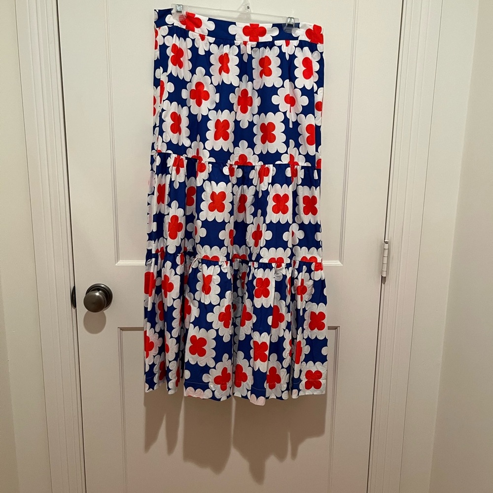 Boden A-Line Skirt with Blue and Red Floral Pattern